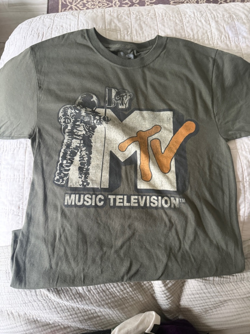 MTV Olive Green Graphic Tee with Orange Logo